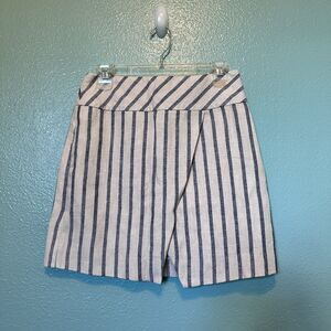 J. Crew Women’s Linen Crossover Wrap Pencil Skirt Cream Blue Stripe Size 2